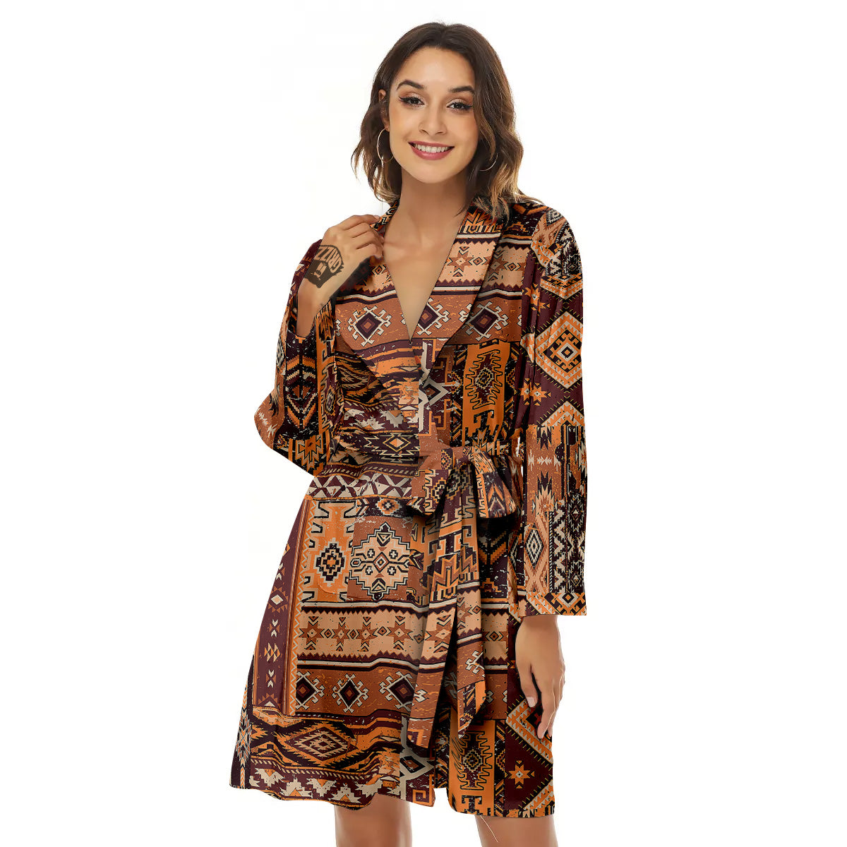 Patchwork Grunge Native American Print Pattern Women's Robe-grizzshop