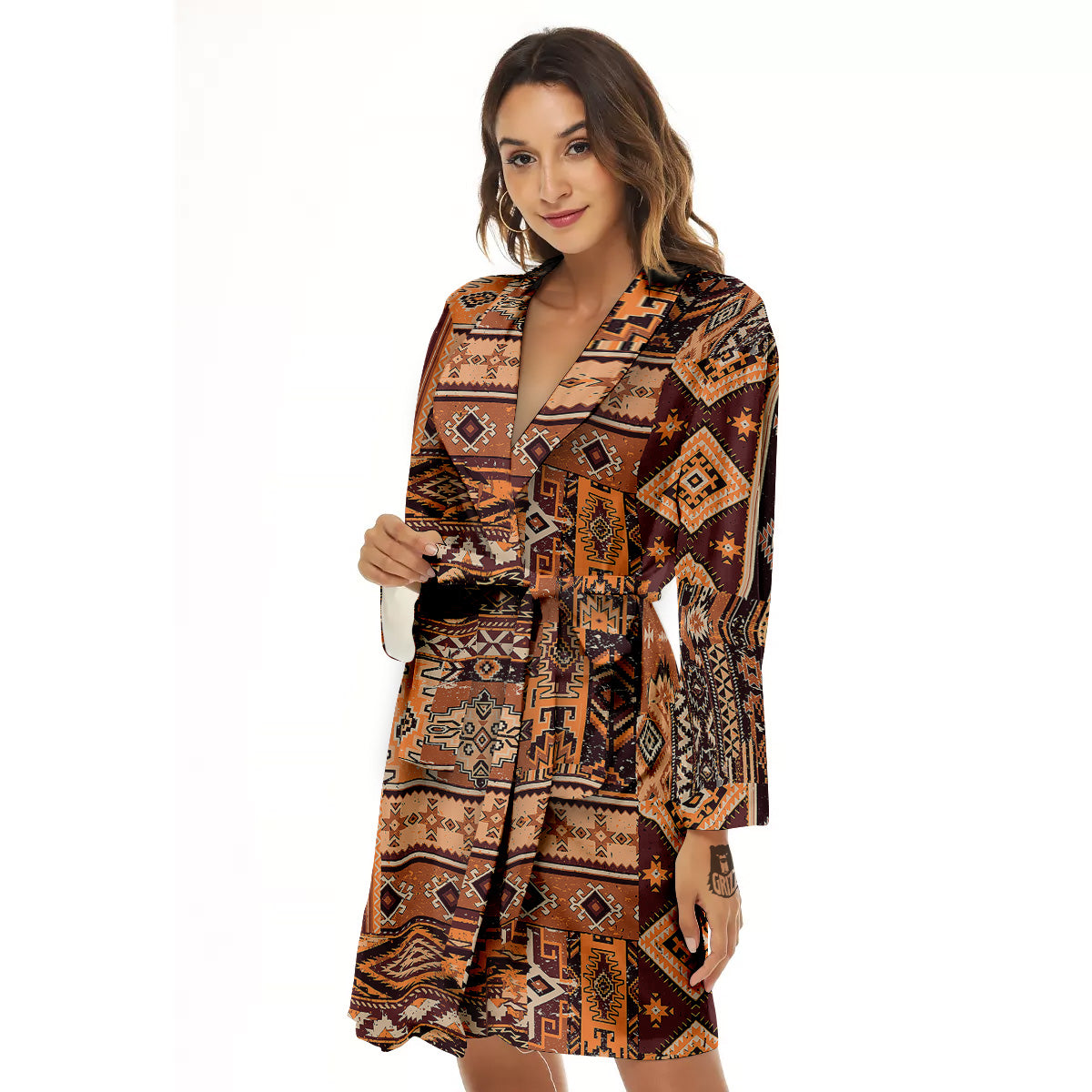 Patchwork Grunge Native American Print Pattern Women's Robe-grizzshop