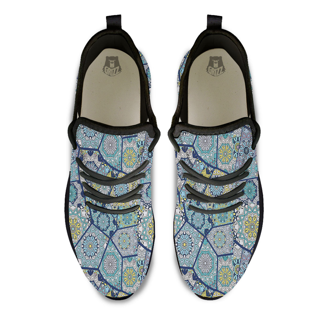 Patchwork Indian Floral Print Pattern Black Athletic Shoes-grizzshop