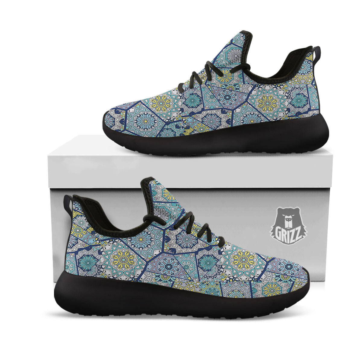 Patchwork Indian Floral Print Pattern Black Athletic Shoes-grizzshop
