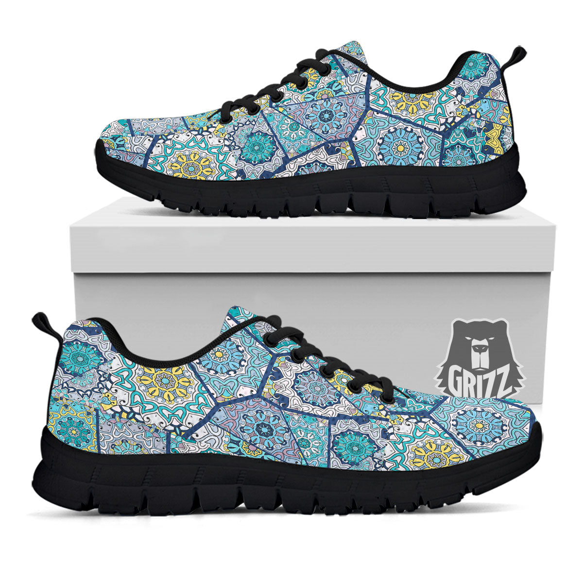 Patchwork Indian Floral Print Pattern Black Sneaker-grizzshop