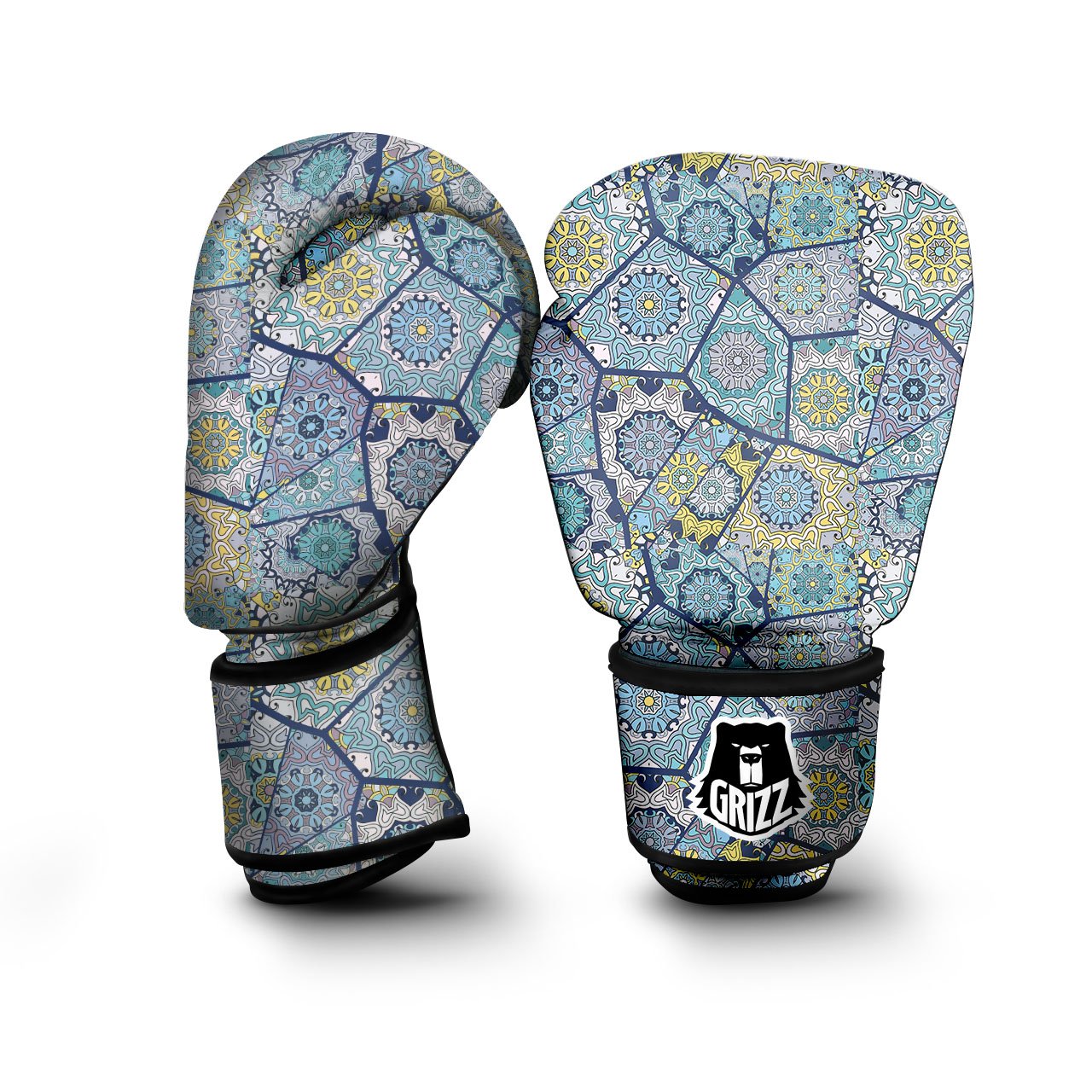 Patchwork Indian Floral Print Pattern Boxing Gloves-grizzshop