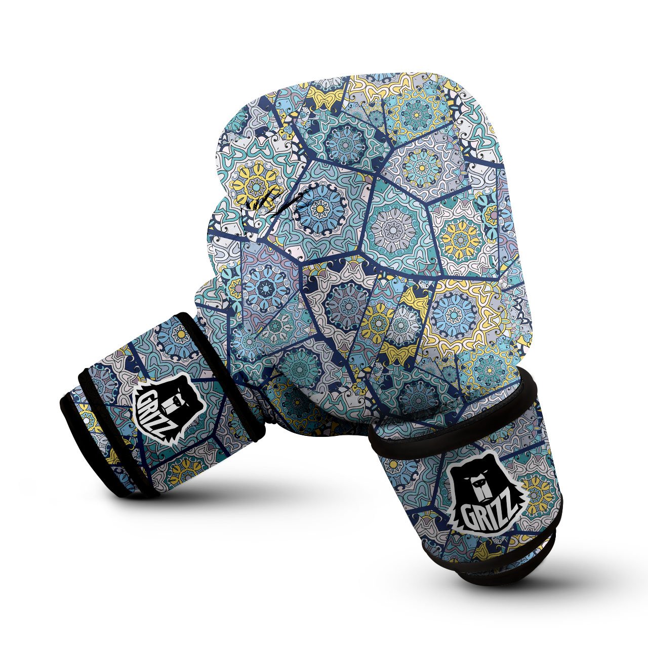 Patchwork Indian Floral Print Pattern Boxing Gloves-grizzshop