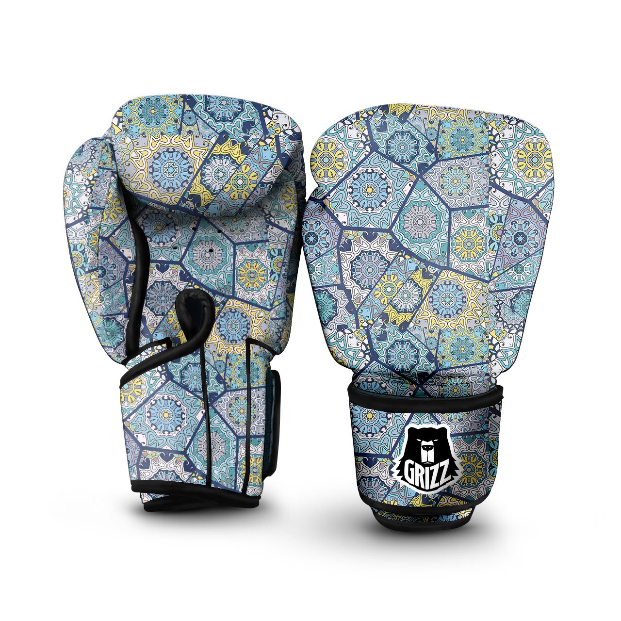 Patchwork Indian Floral Print Pattern Boxing Gloves-grizzshop