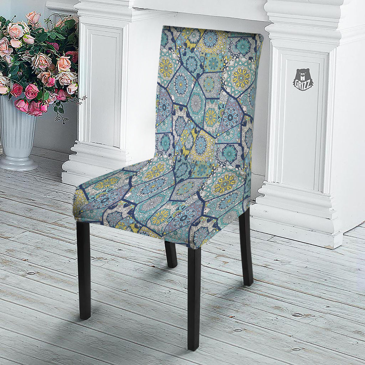 Patchwork Indian Floral Print Pattern Dining Chair Slipcover-grizzshop