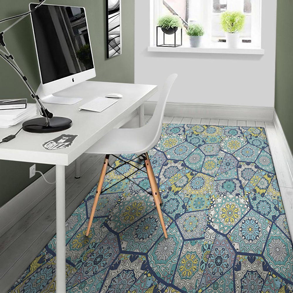 Patchwork Indian Floral Print Pattern Floor Mat-grizzshop