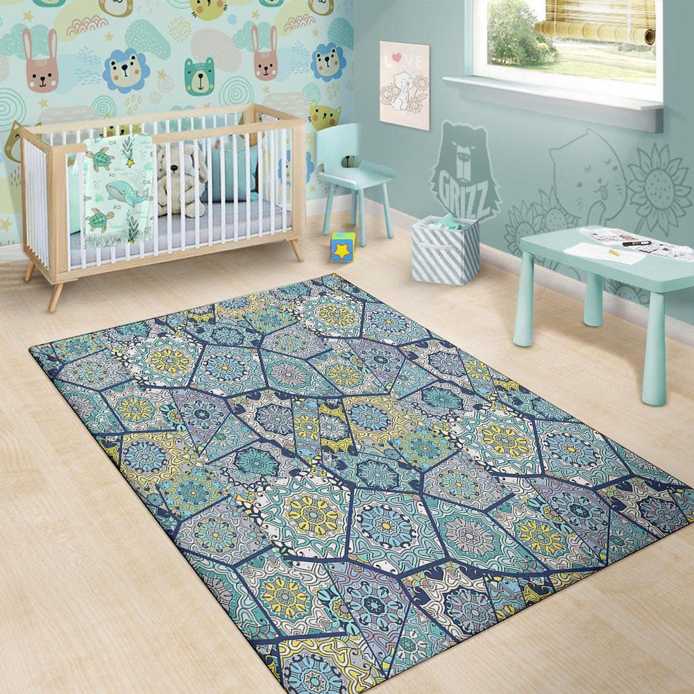 Patchwork Indian Floral Print Pattern Floor Mat-grizzshop