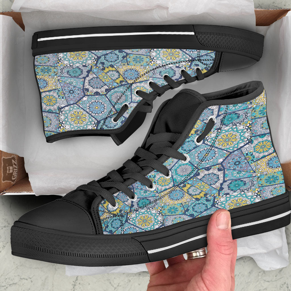 Patchwork Indian Floral Print Pattern High Top Shoes-grizzshop