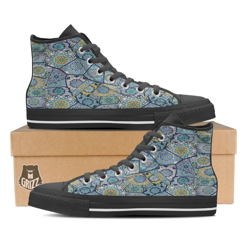 Patchwork Indian Floral Print Pattern High Top Shoes-grizzshop