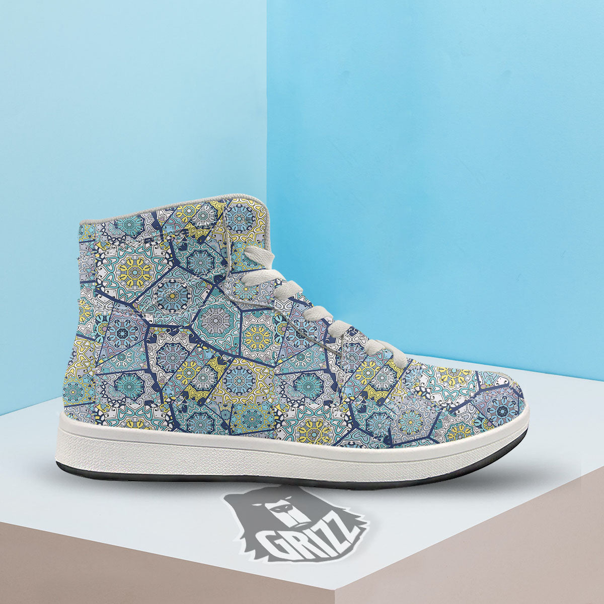 Patchwork Indian Floral Print Pattern High Top Sneakers-grizzshop
