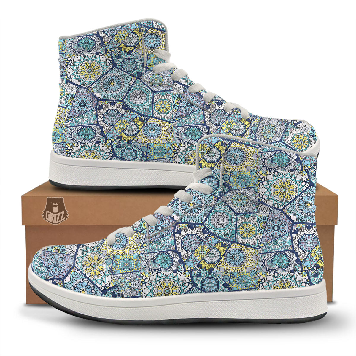 Patchwork Indian Floral Print Pattern High Top Sneakers-grizzshop
