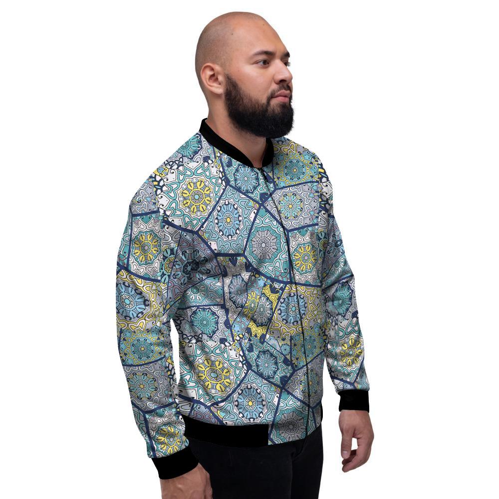 Patchwork Indian Floral Print Pattern Men's Bomber Jacket-grizzshop
