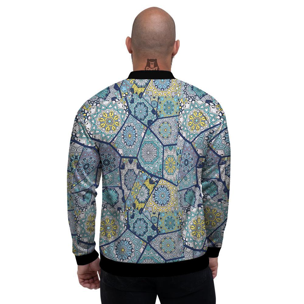Patchwork Indian Floral Print Pattern Men's Bomber Jacket-grizzshop
