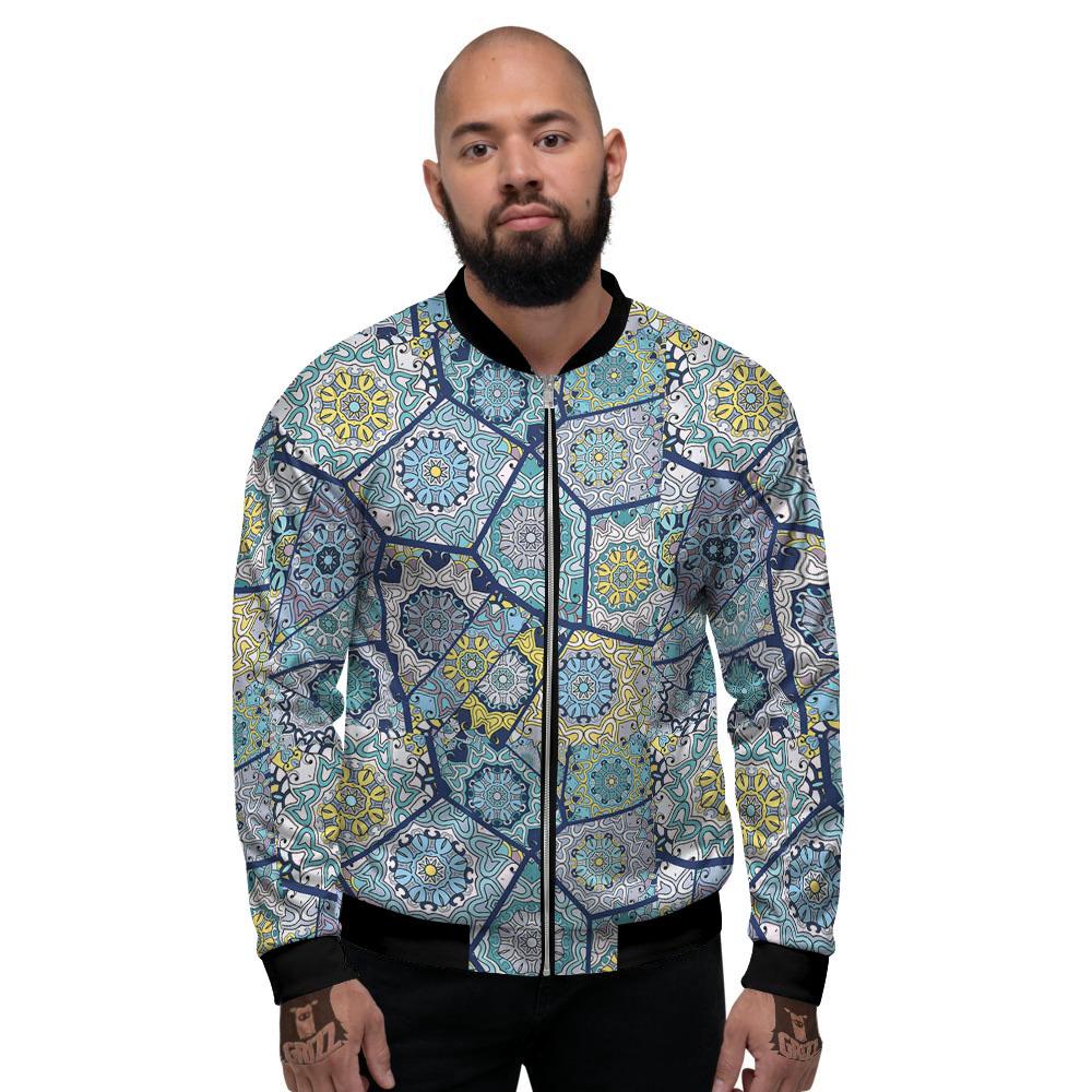 Patchwork Indian Floral Print Pattern Men's Bomber Jacket-grizzshop