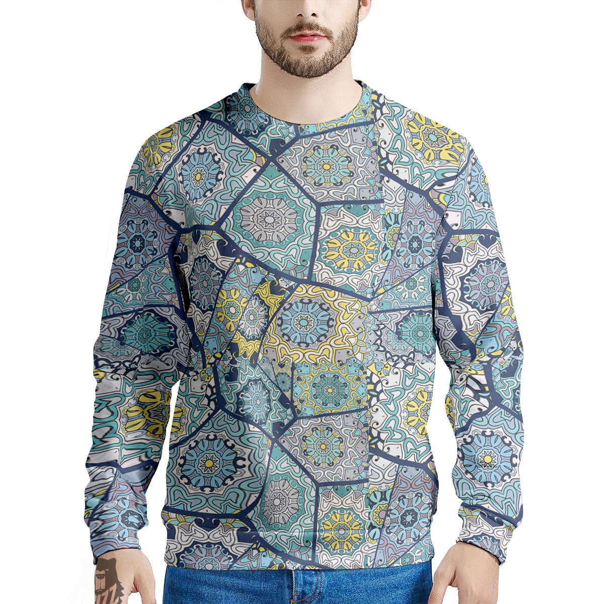 Patchwork Indian Floral Print Pattern Men's Sweatshirt-grizzshop