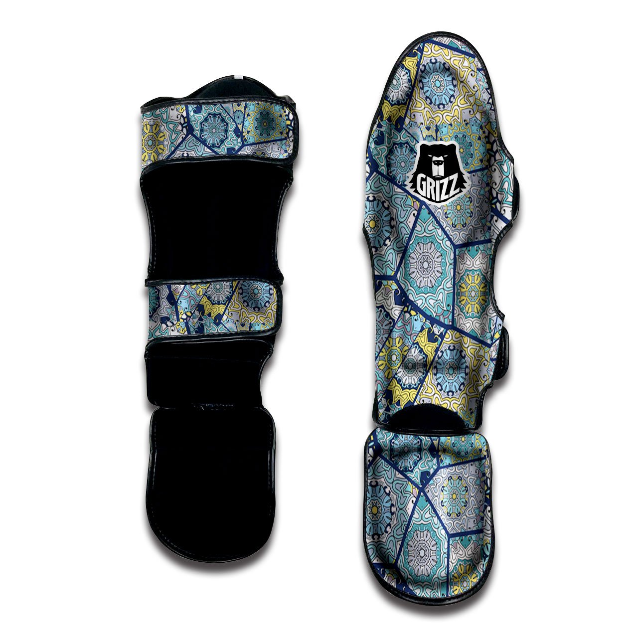 Patchwork Indian Floral Print Pattern Muay Thai Shin Guards-grizzshop