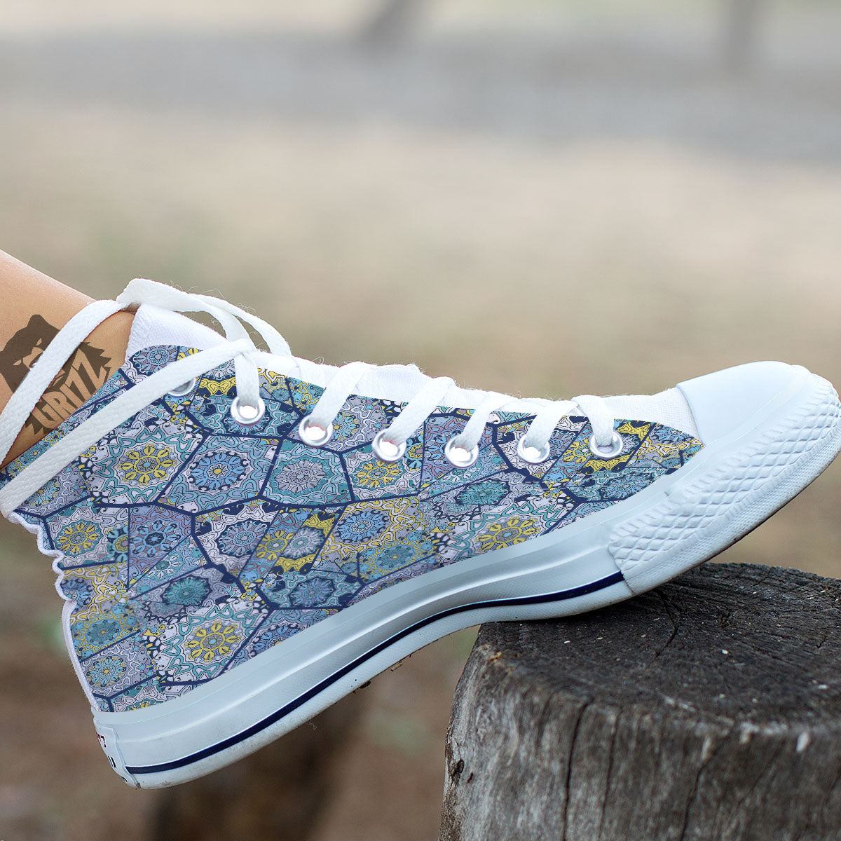 Patchwork Indian Floral Print Pattern White High Top Shoes-grizzshop