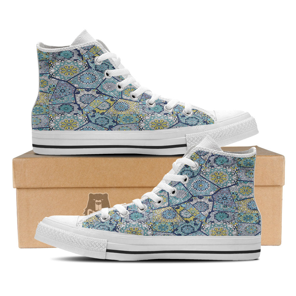 Patchwork Indian Floral Print Pattern White High Top Shoes-grizzshop