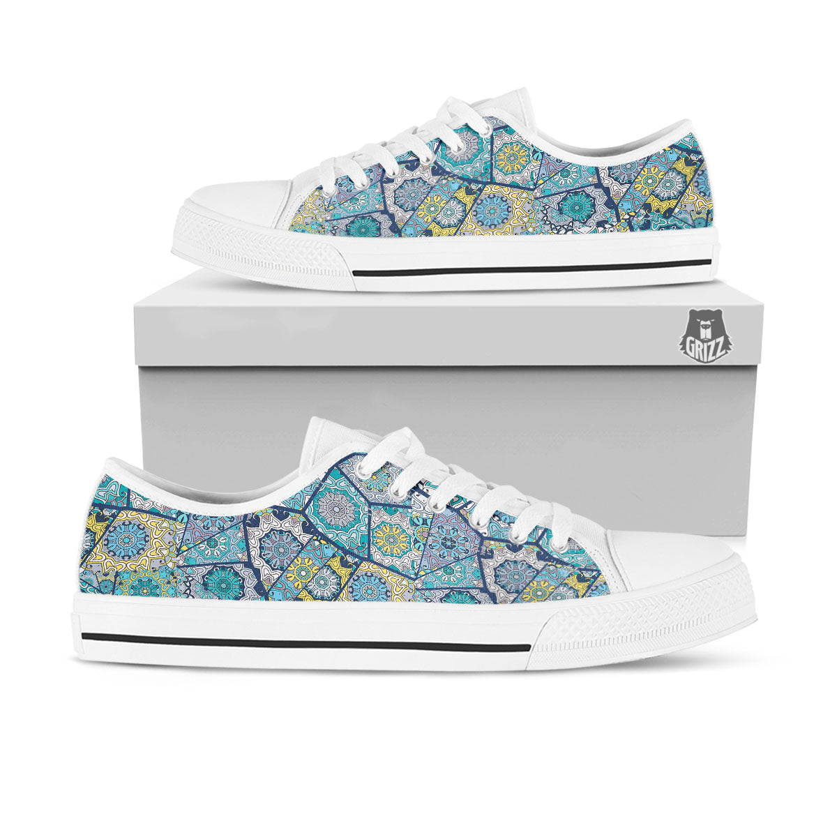 Patchwork Indian Floral Print Pattern White Low Top Shoes-grizzshop