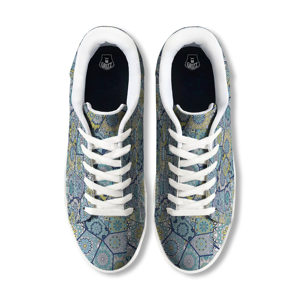 Patchwork Indian Floral Print Pattern White Low Top Sneakers-grizzshop