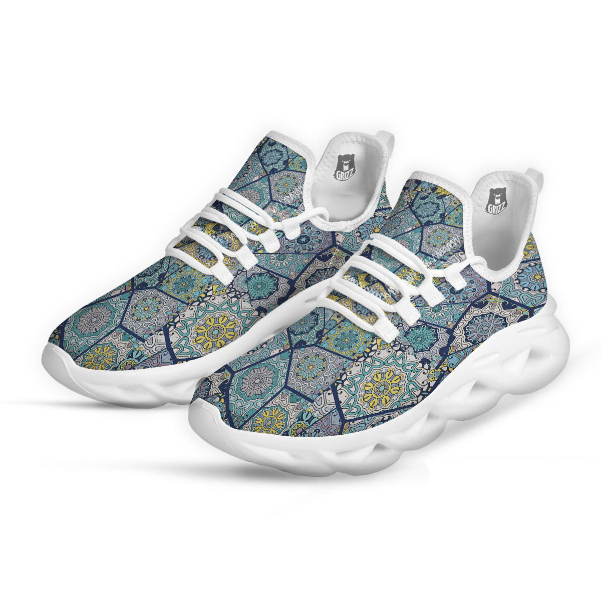 Patchwork Indian Floral Print Pattern White Running Shoes-grizzshop