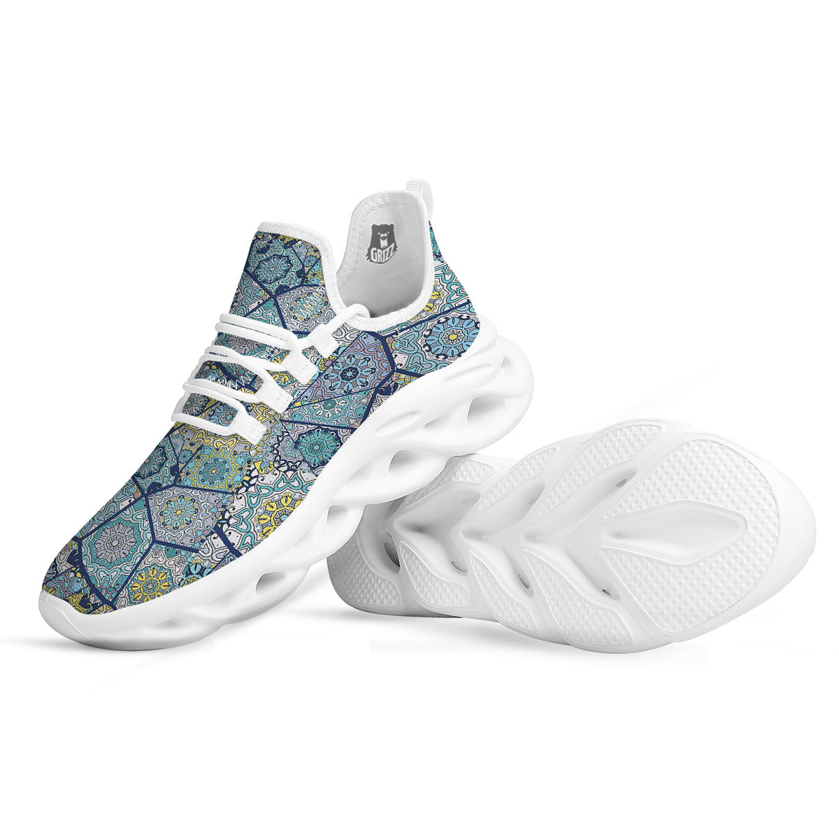 Patchwork Indian Floral Print Pattern White Running Shoes-grizzshop