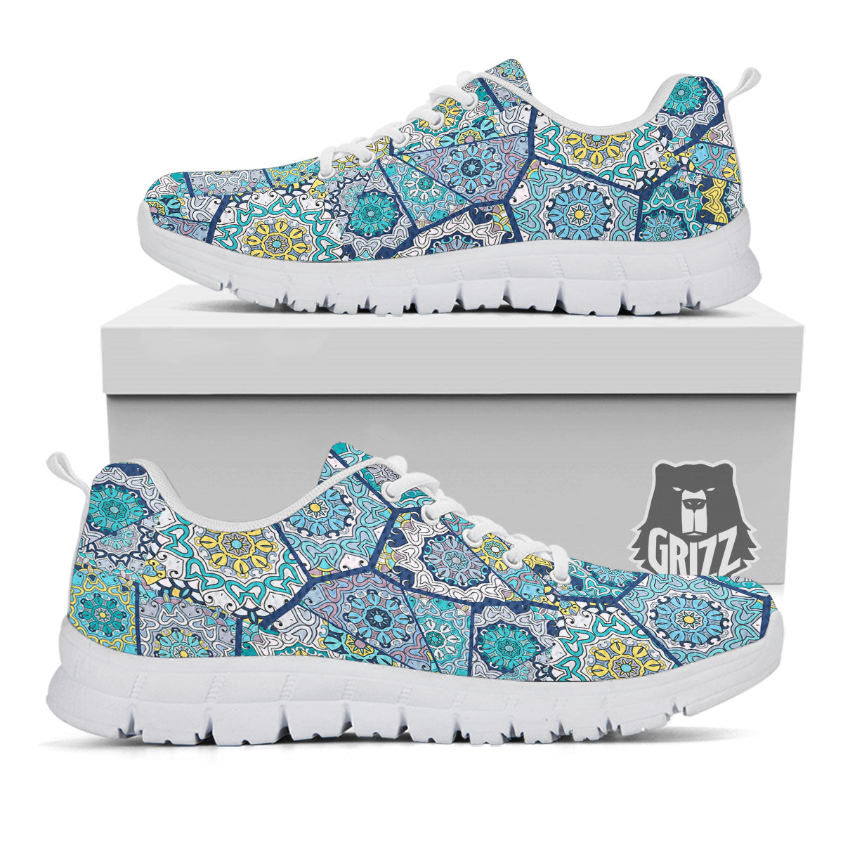 Patchwork Indian Floral Print Pattern White Sneaker-grizzshop