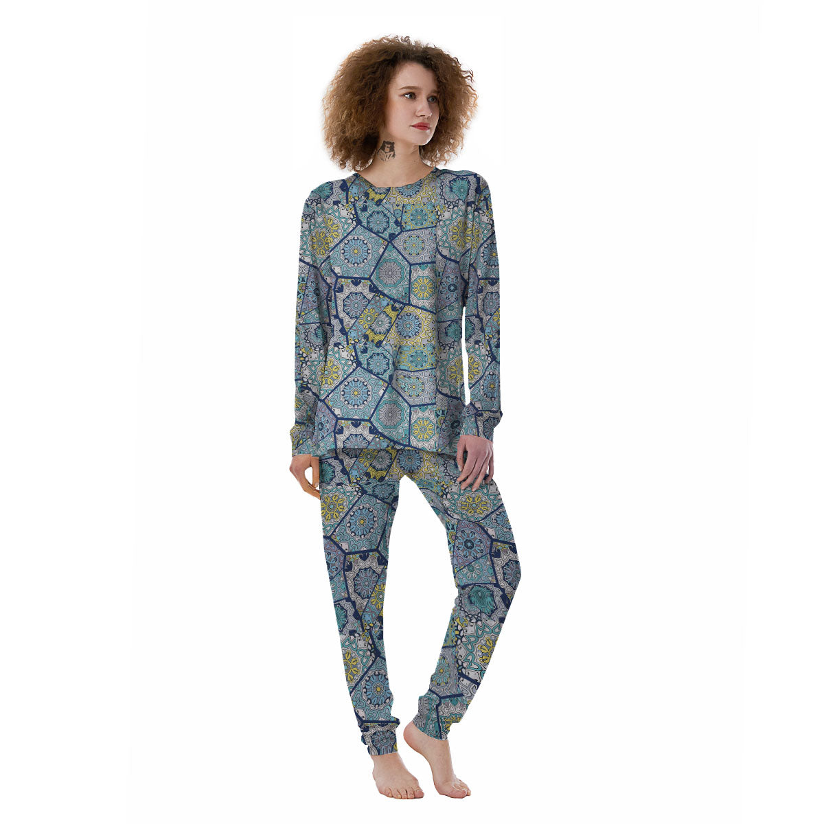 Patchwork Indian Floral Print Pattern Women's Pajamas-grizzshop