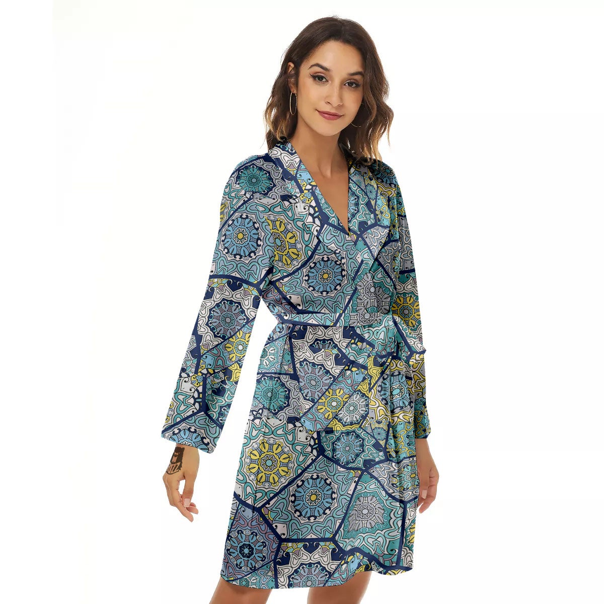 Patchwork Indian Floral Print Pattern Women's Robe-grizzshop