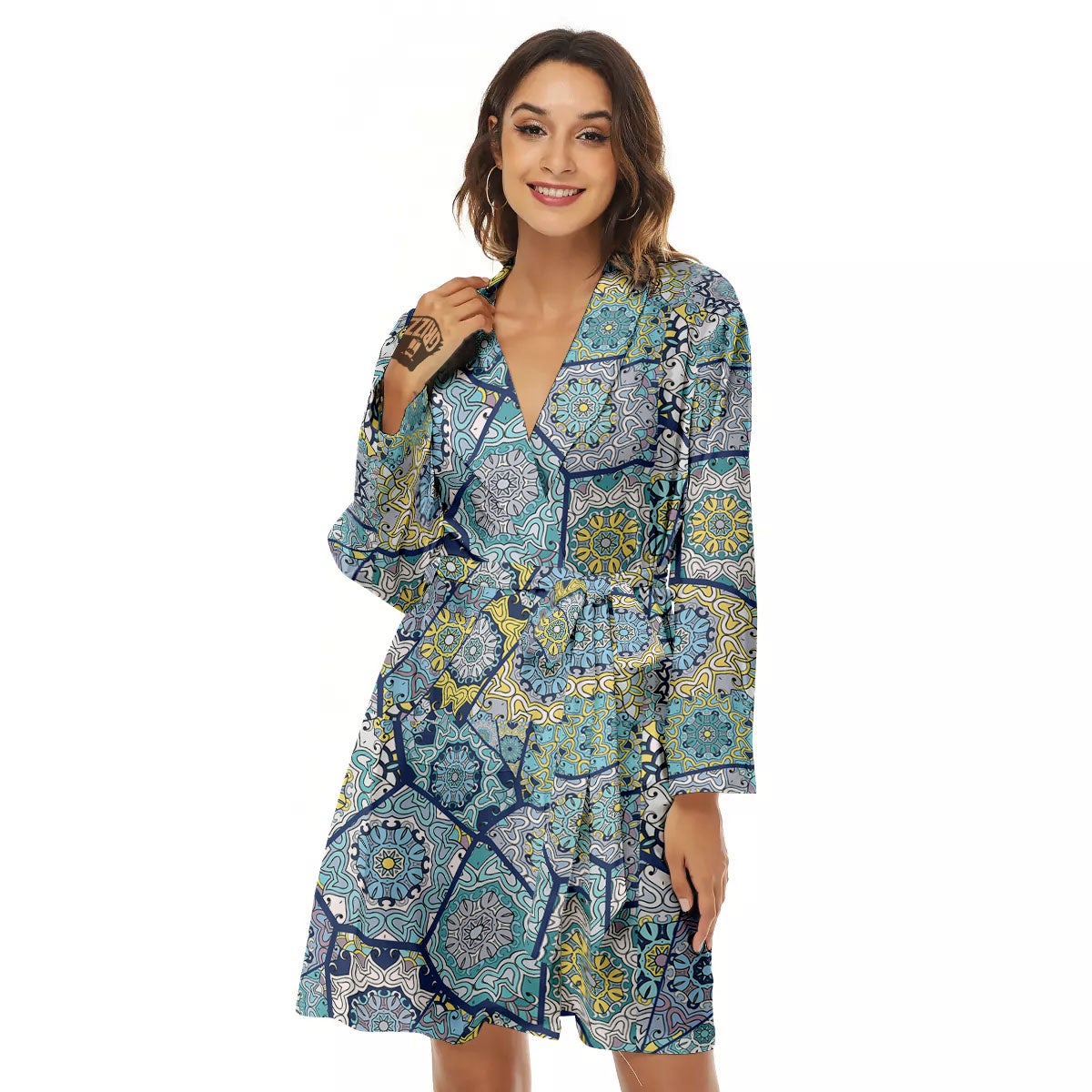 Patchwork Indian Floral Print Pattern Women's Robe-grizzshop