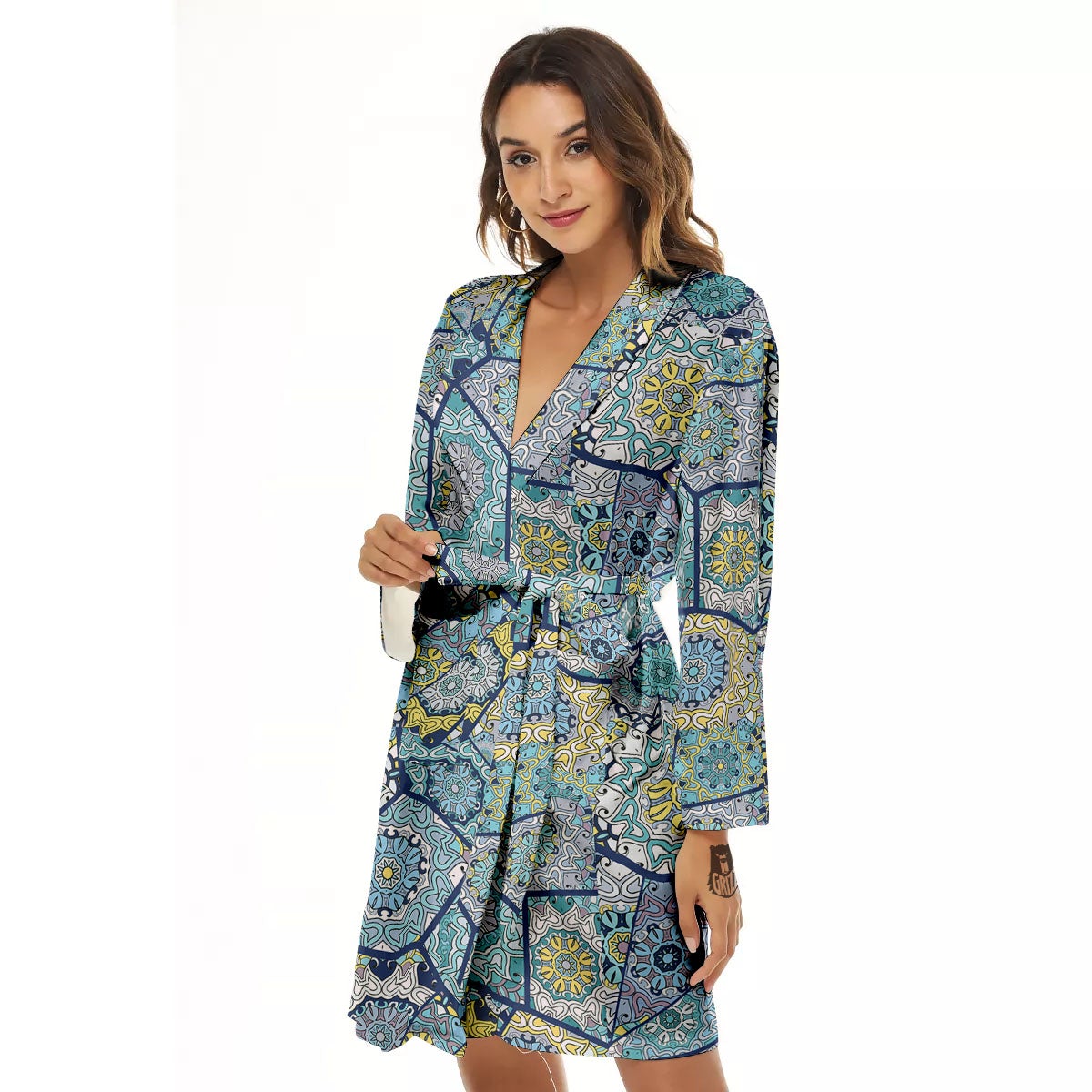 Patchwork Indian Floral Print Pattern Women's Robe-grizzshop