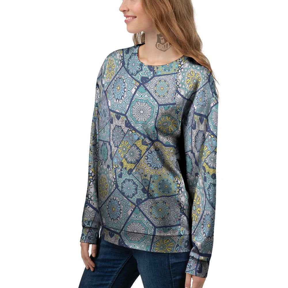 Patchwork Indian Floral Print Pattern Women's Sweatshirt-grizzshop