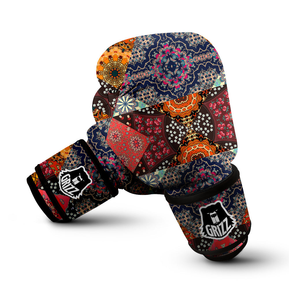Patchwork Indian Flower Mandala Print Pattern Boxing Gloves-grizzshop