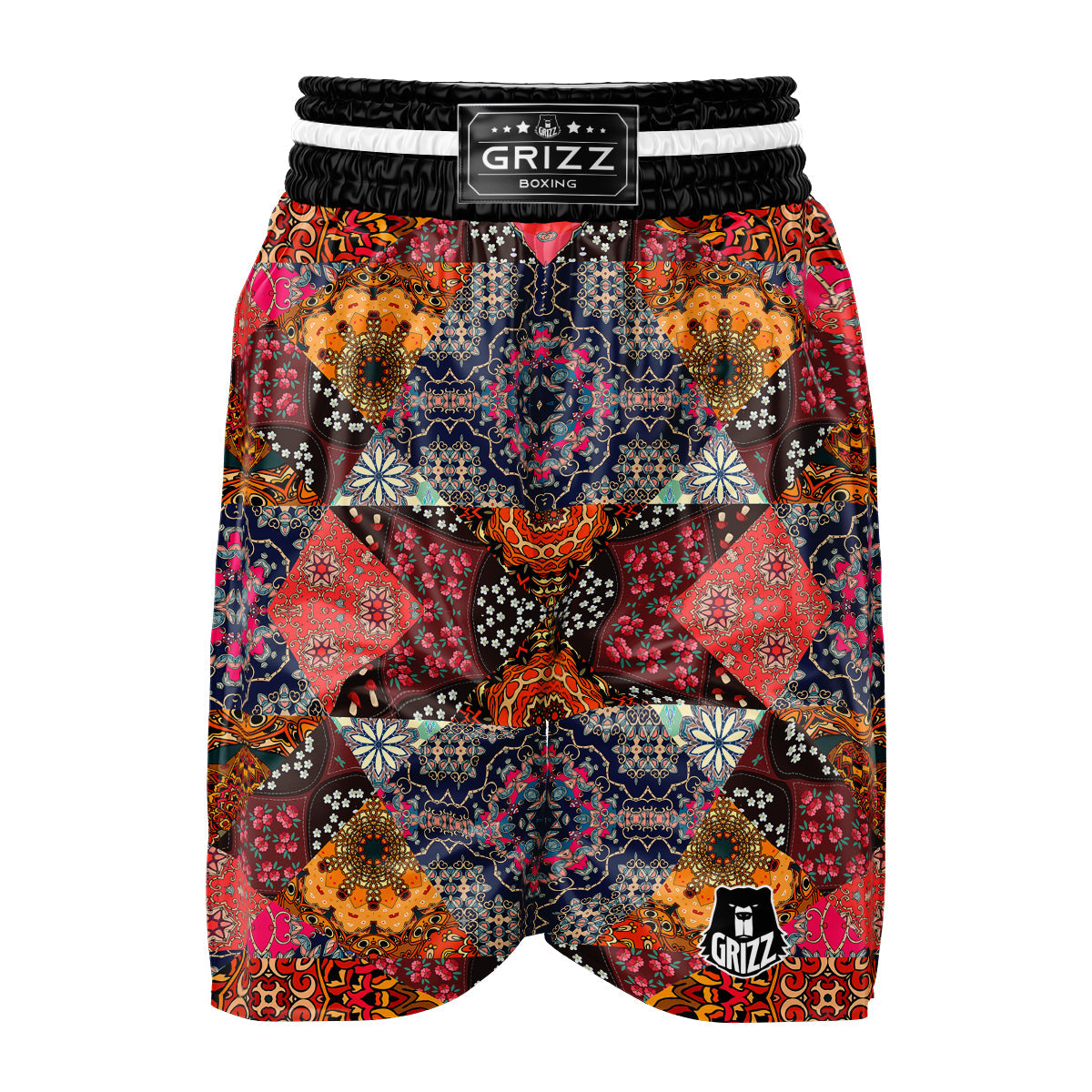 Patchwork Indian Flower Mandala Print Pattern Boxing Shorts-grizzshop