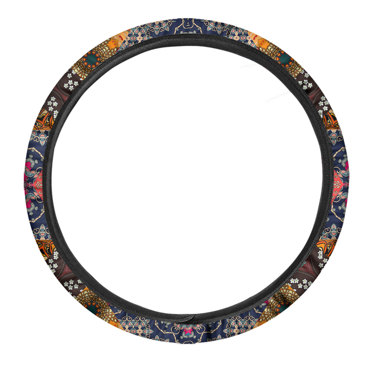Patchwork Indian Flower Mandala Print Pattern Car Steering Wheel Cover-grizzshop
