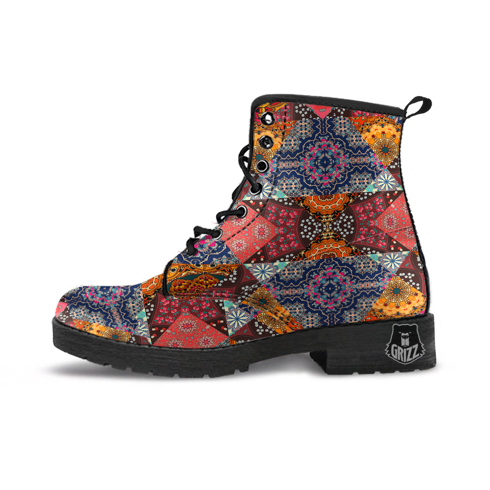 Patchwork Indian Flower Mandala Print Pattern Leather Boots-grizzshop
