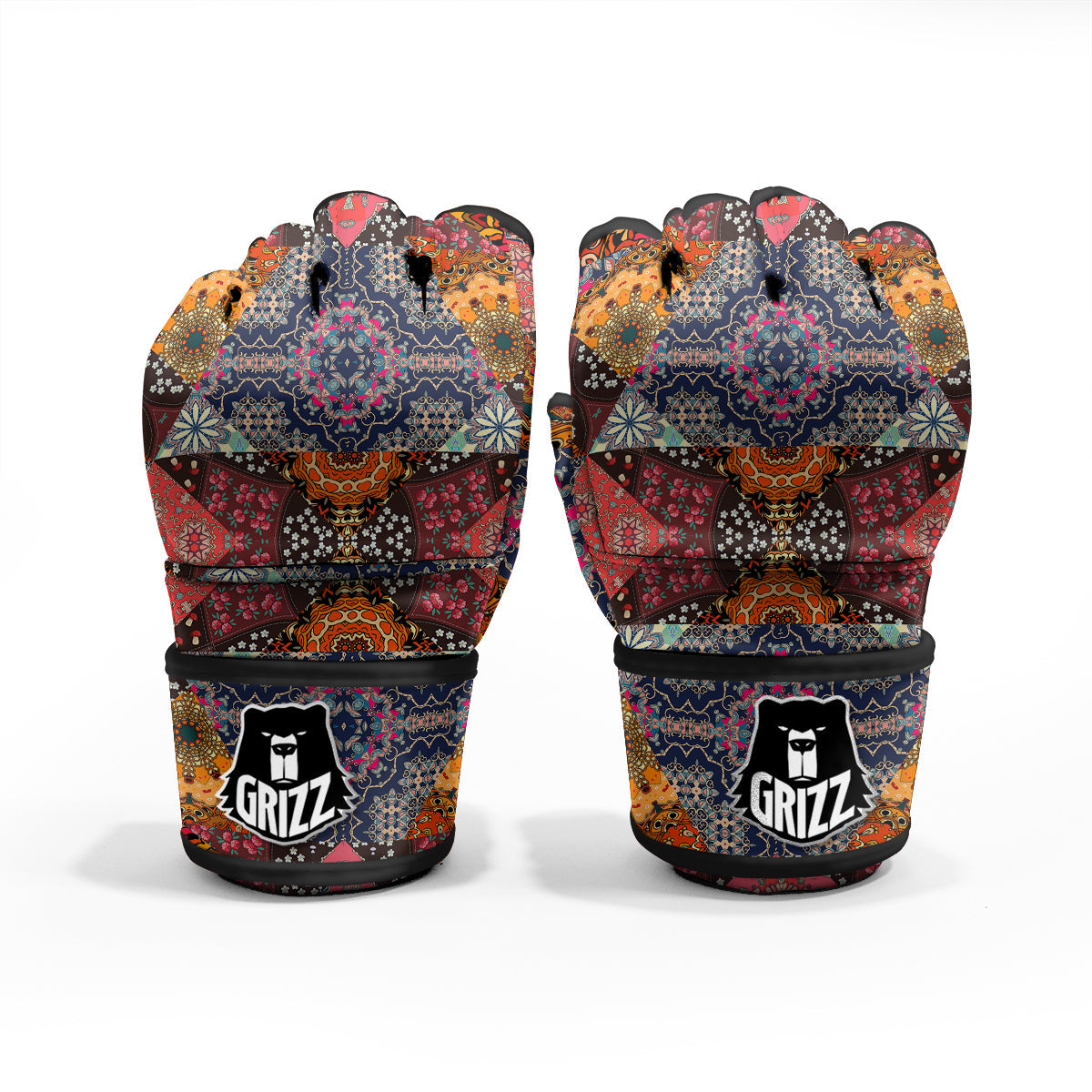 Patchwork Indian Flower Mandala Print Pattern MMA Gloves-grizzshop