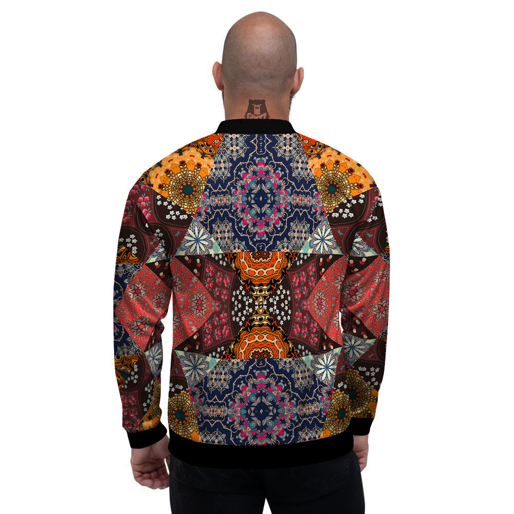 Patchwork Indian Flower Mandala Print Pattern Men's Bomber Jacket-grizzshop