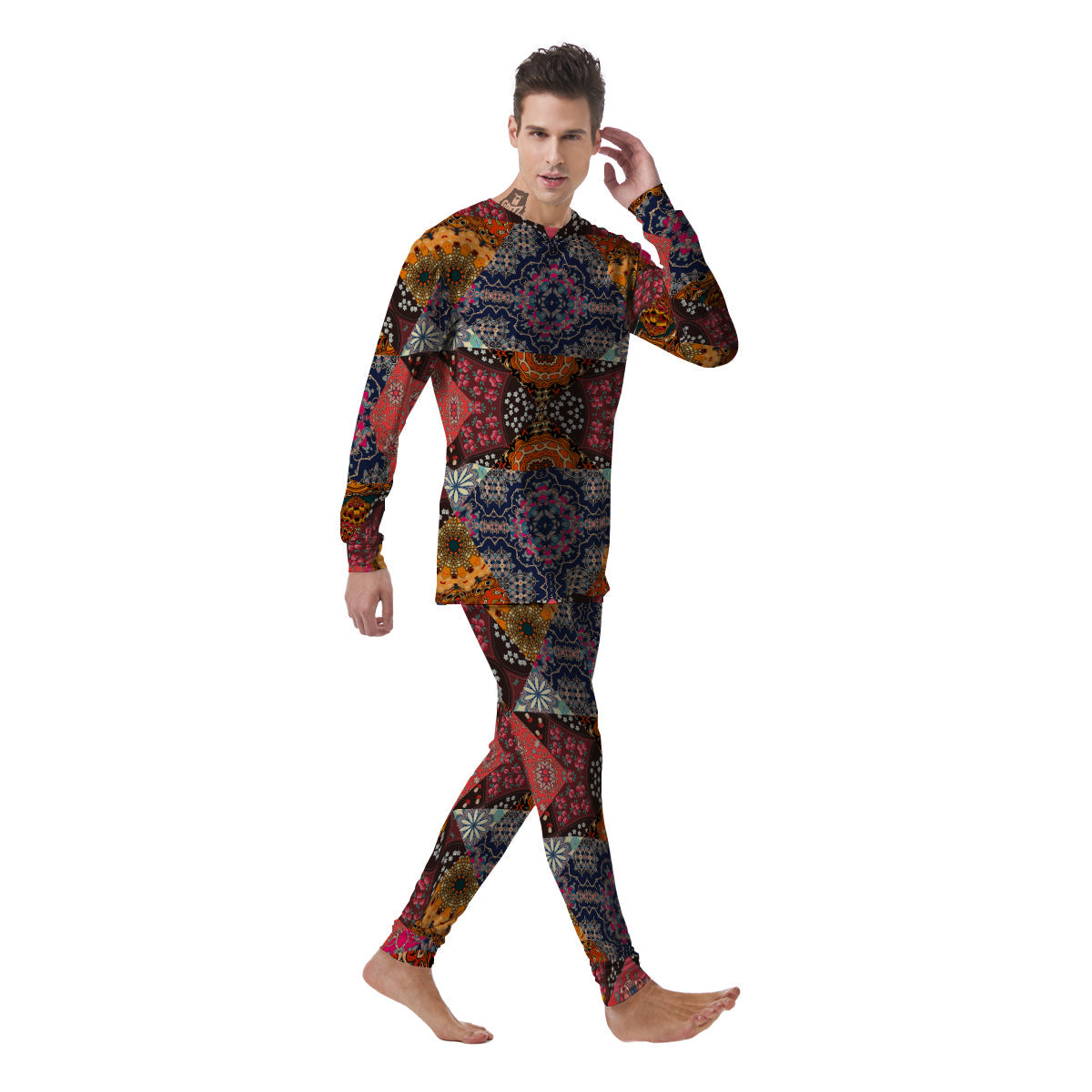 Patchwork Indian Flower Mandala Print Pattern Men's Pajamas-grizzshop