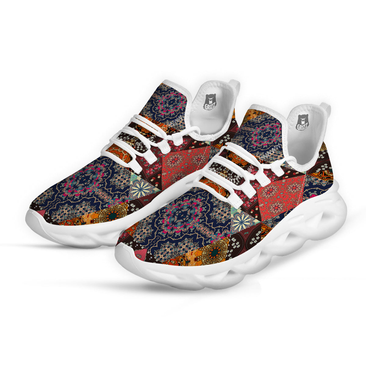 Patchwork Indian Flower Mandala Print Pattern White Running Shoes-grizzshop