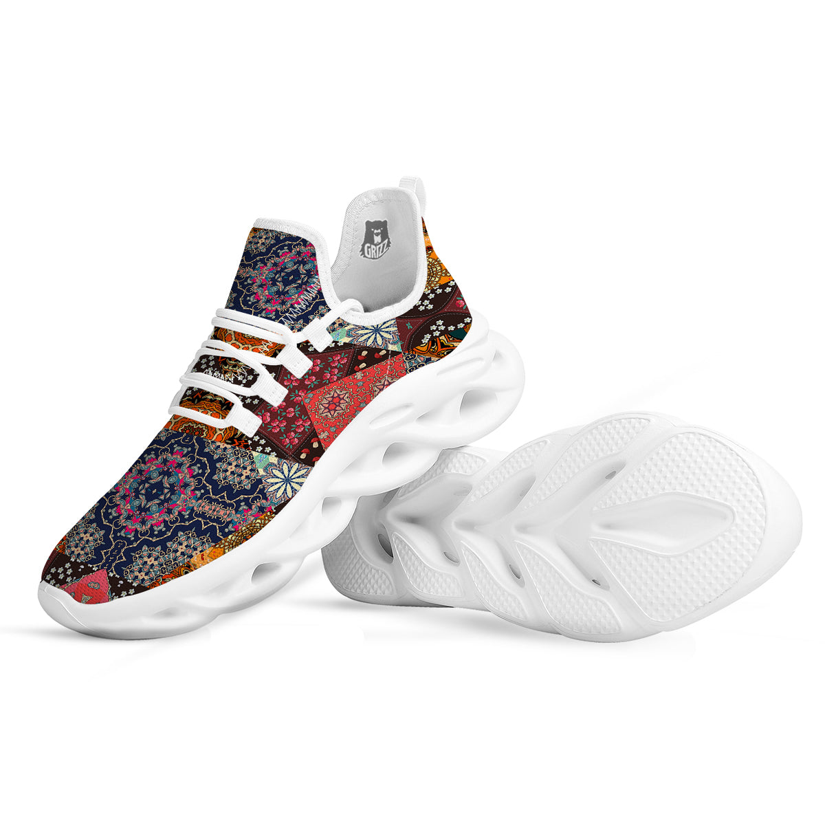 Patchwork Indian Flower Mandala Print Pattern White Running Shoes-grizzshop