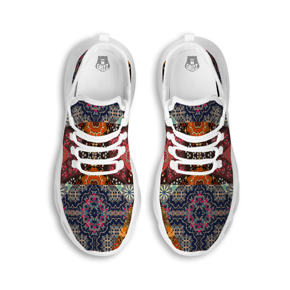 Patchwork Indian Flower Mandala Print Pattern White Running Shoes-grizzshop