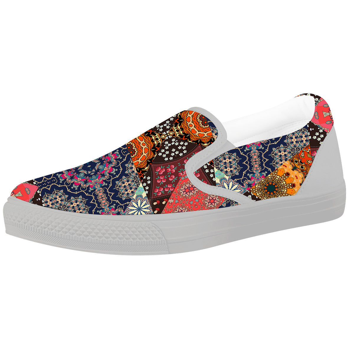 Patchwork Indian Flower Mandala Print Pattern White Slip On Shoes-grizzshop