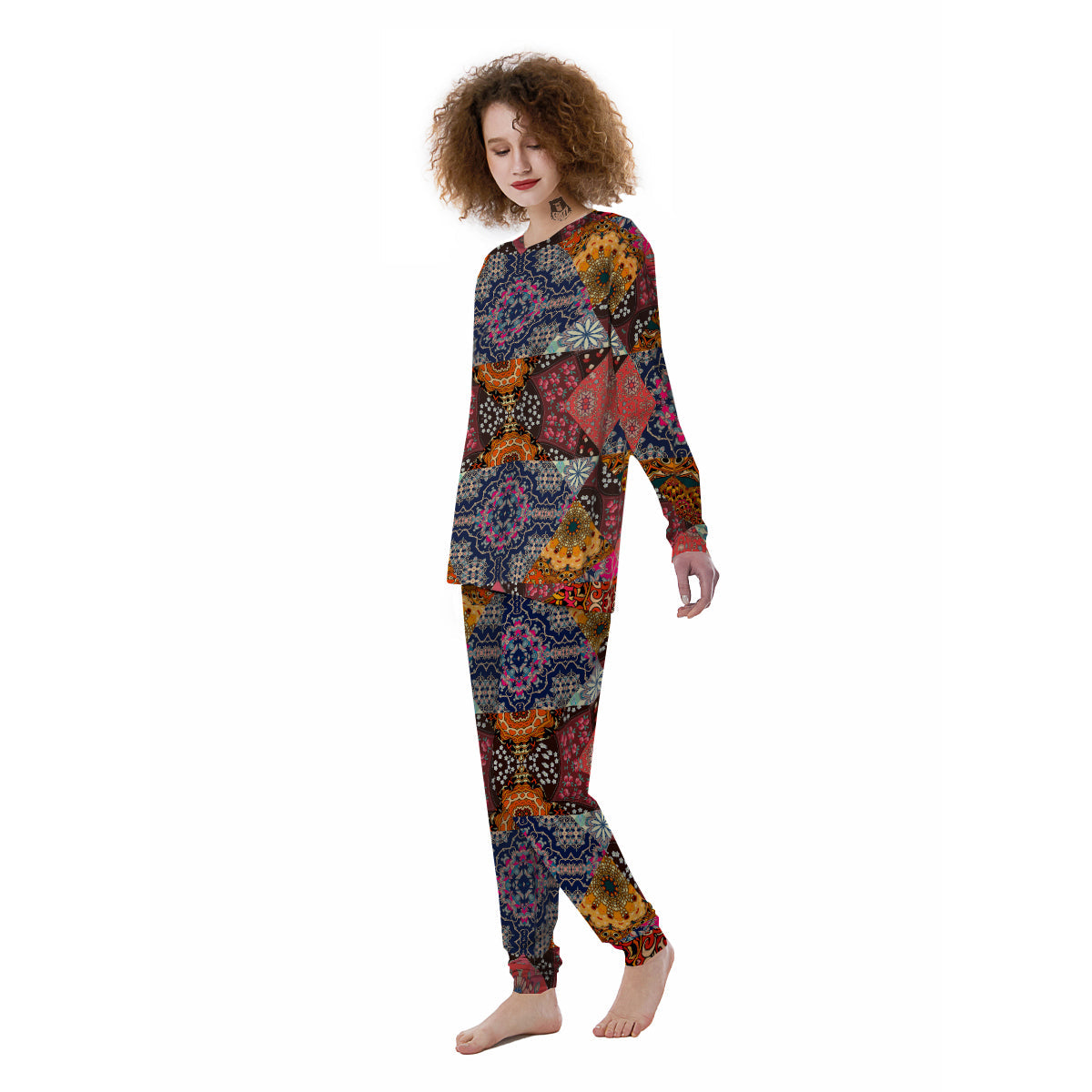 Patchwork Indian Flower Mandala Print Pattern Women's Pajamas-grizzshop