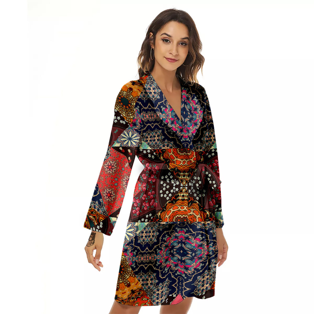 Patchwork Indian Flower Mandala Print Pattern Women's Robe-grizzshop