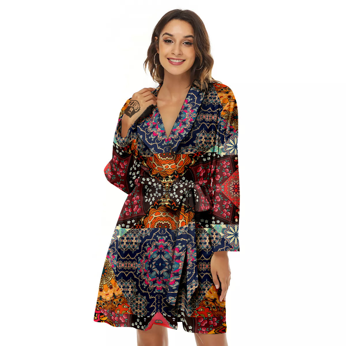 Patchwork Indian Flower Mandala Print Pattern Women's Robe-grizzshop
