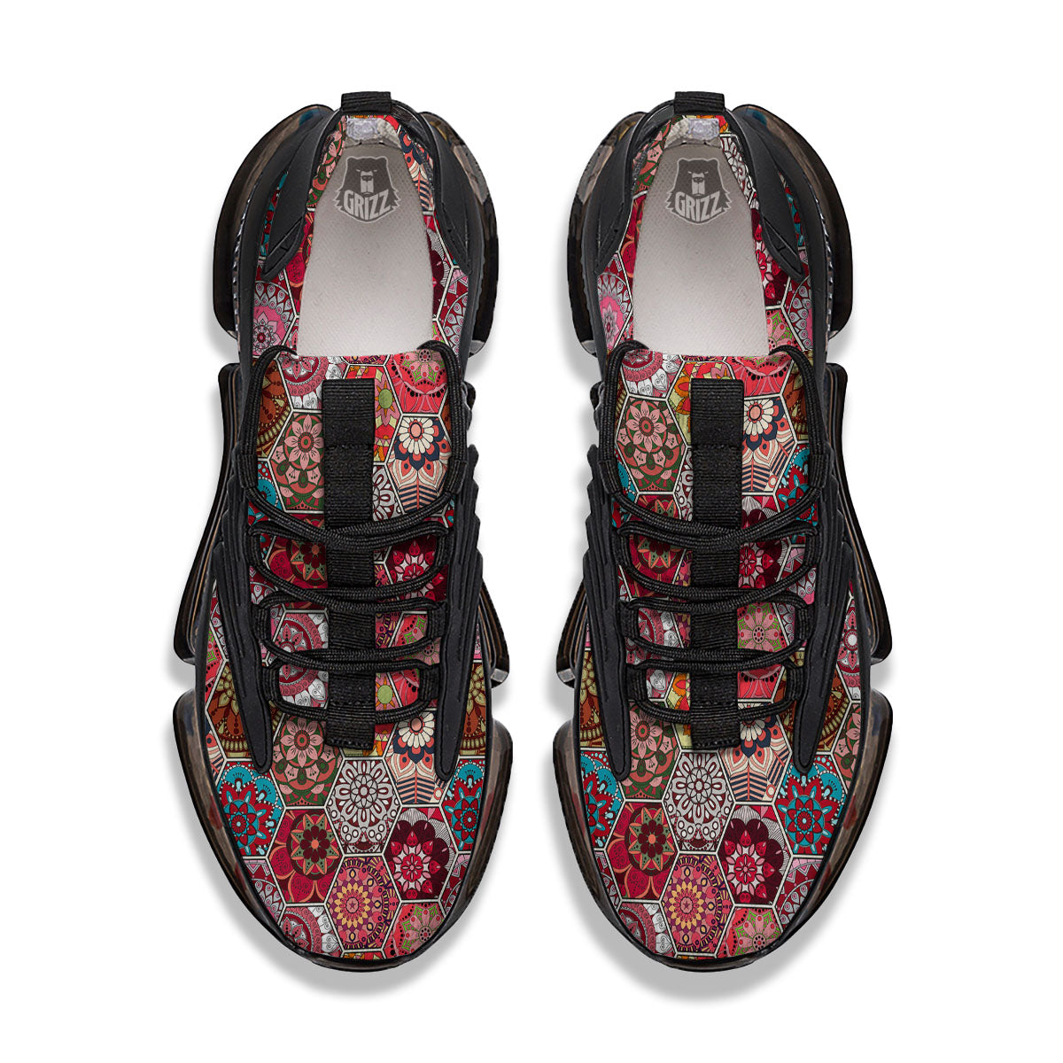 Patchwork Indian Print Pattern Black Gym Shoes-grizzshop