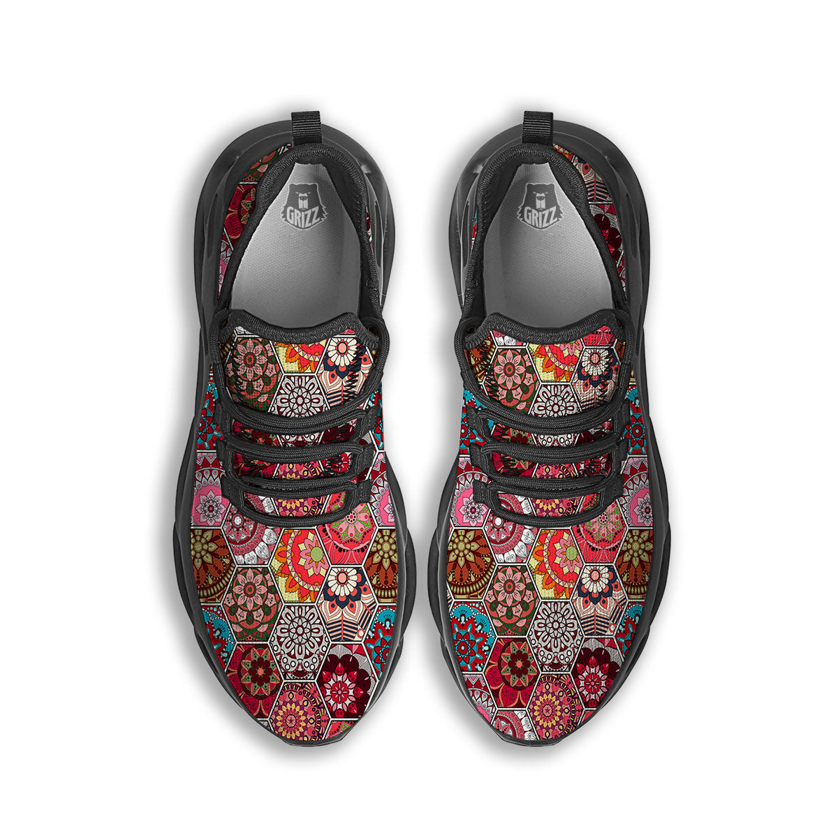 Patchwork Indian Print Pattern Black Running Shoes-grizzshop