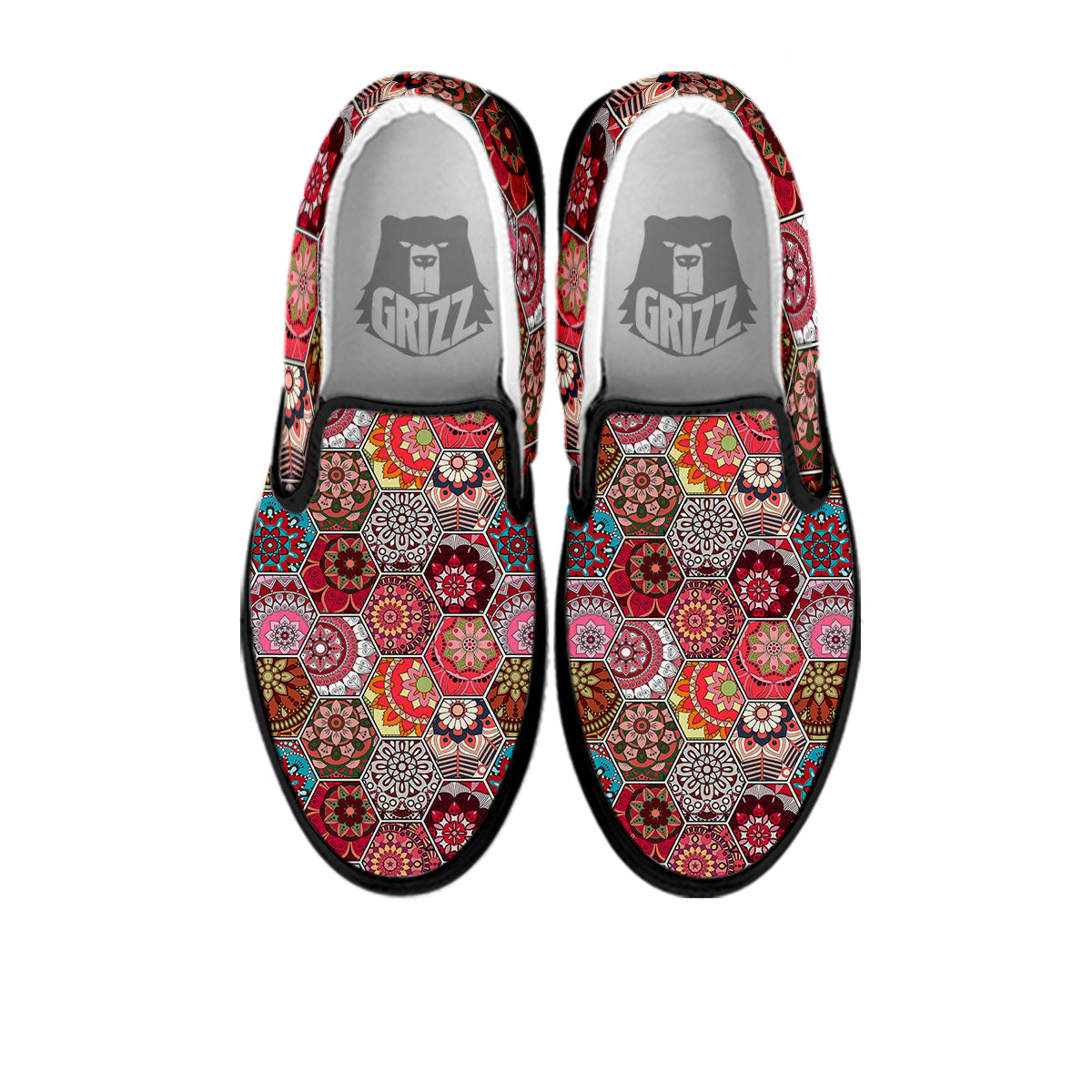 Patchwork Indian Print Pattern Black Slip On Shoes-grizzshop