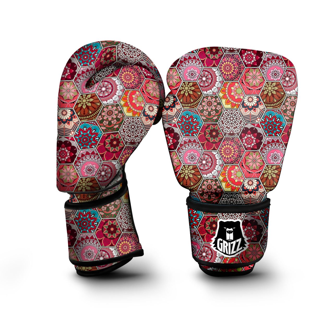 Patchwork Indian Print Pattern Boxing Gloves-grizzshop